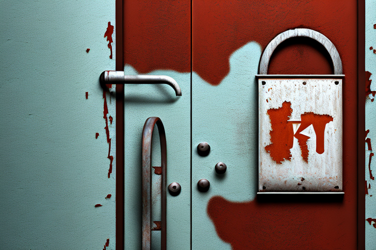 A wooden door with visible signs of rust and decay