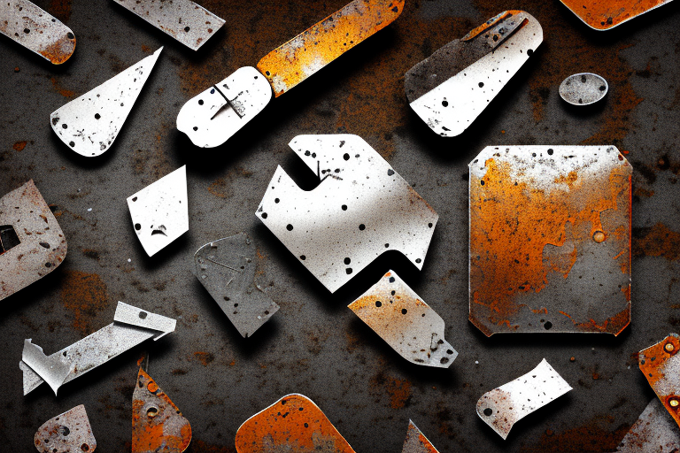Various metal fragments scattered on a rusty